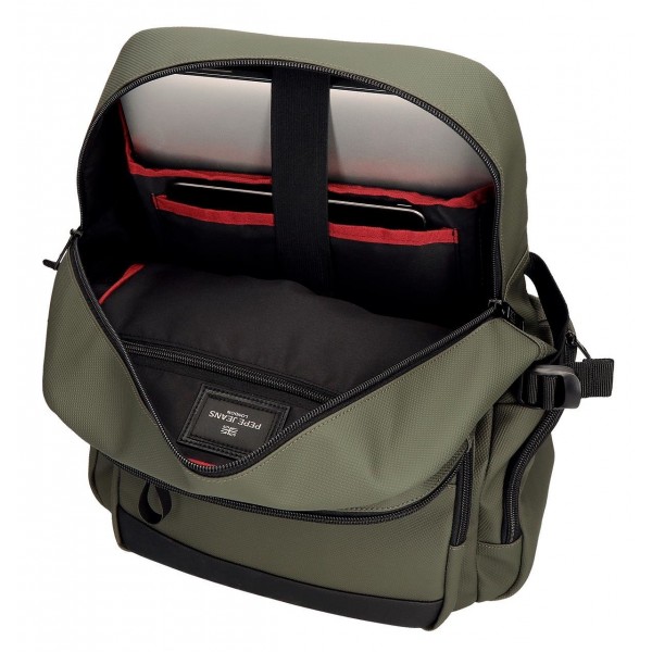 Rucsac business barbati Pepe Jeans Dorking, adaptabil compartimente laptop/tableta, kaki 40x16x28 cm