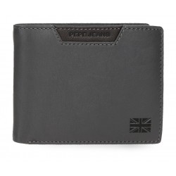 Portofel barbati Pepe Jeans Indiana, piele naturala, protectie RFID, antracit, 9.5x12.5x1 cm